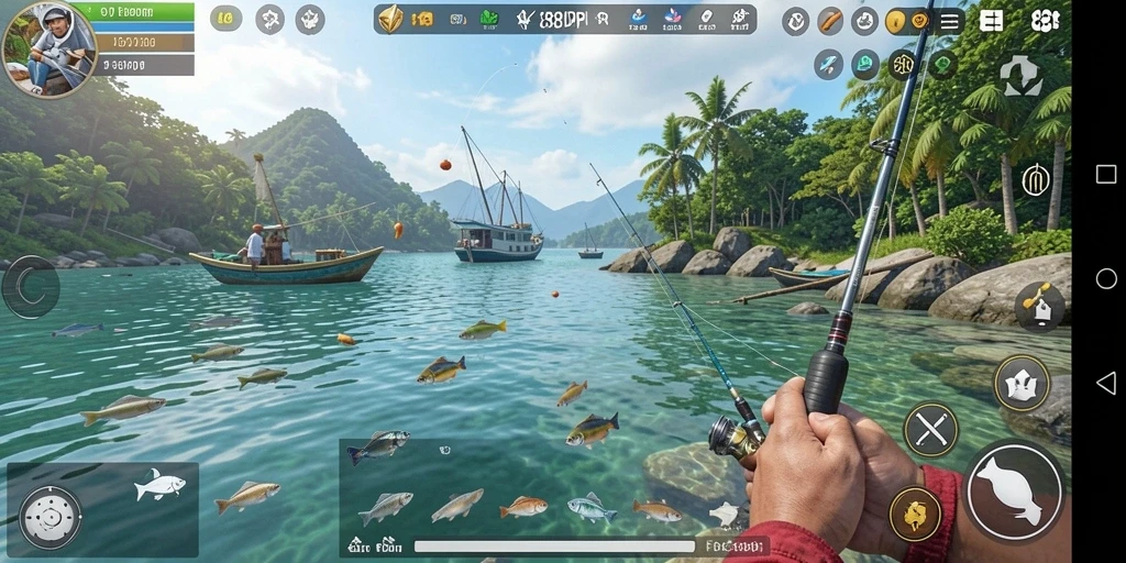 Screenshot dari gameplay <strong>88IDR</strong> menunjukkan aksi memancing yang seru dan menantang.