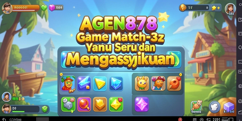 Screenshot AGEN878 menampilkan gameplay Match-3 yang seru dan berwarna.