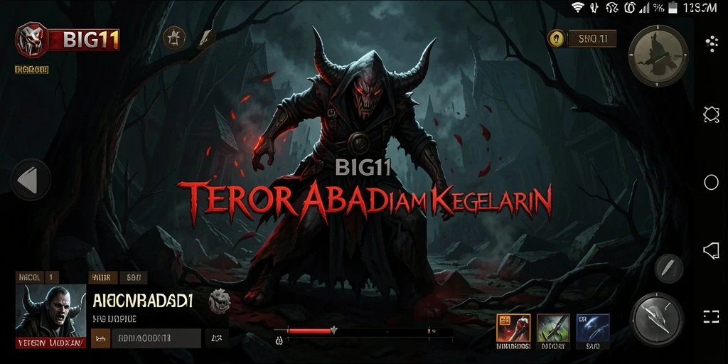 Screenshot gameplay menegangkan dari BIG11 menampilkan suasana horor yang mencekam.