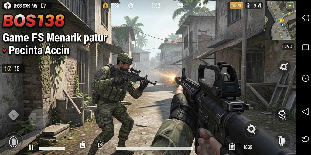 Tampilan gameplay seru dalam pertarungan FPS yang mendebarkan.