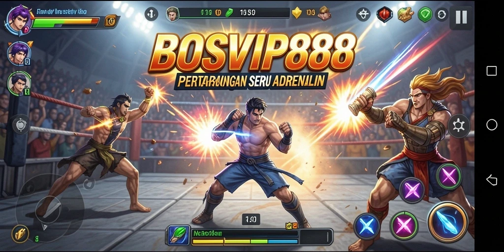 Tampilan screenshot utama BOSVIP88 yang menunjukkan aksi pertempuran yang seru.