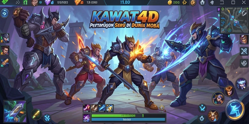 Screenshot KAWAT4D yang menampilkan aksi pertarungan MOBA.