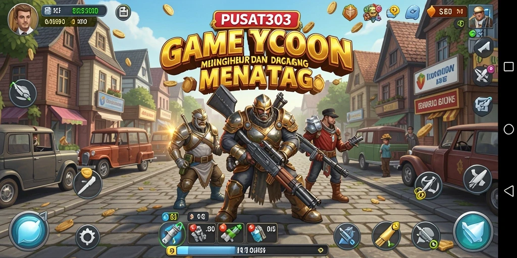 Screenshot gameplay PUSAT303 menampilkan manajemen bisnis yang dinamis.