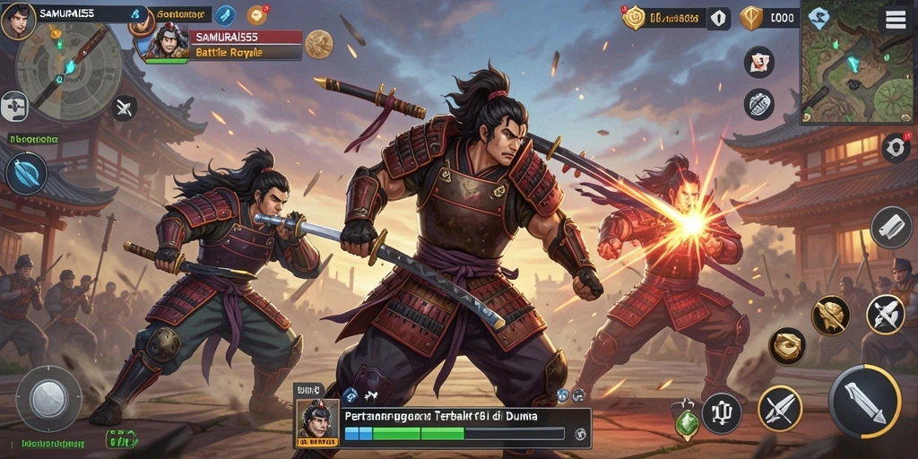 Tampilan utama gameplay <strong>SAMURAI555</strong> dalam pertarungan Battle Royale.