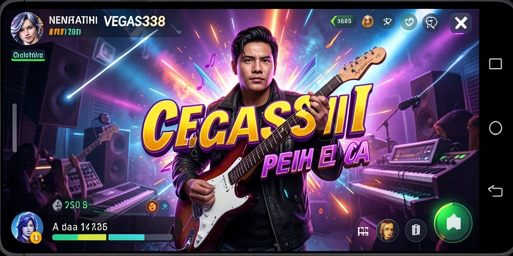 Tampilan gameplay menarik dengan berbagai lagu dan tantangan.